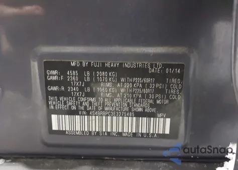 2014 Subaru Outback 2.5I Limited from USA, damaged, VIN 4S4BRBPC3E3275485